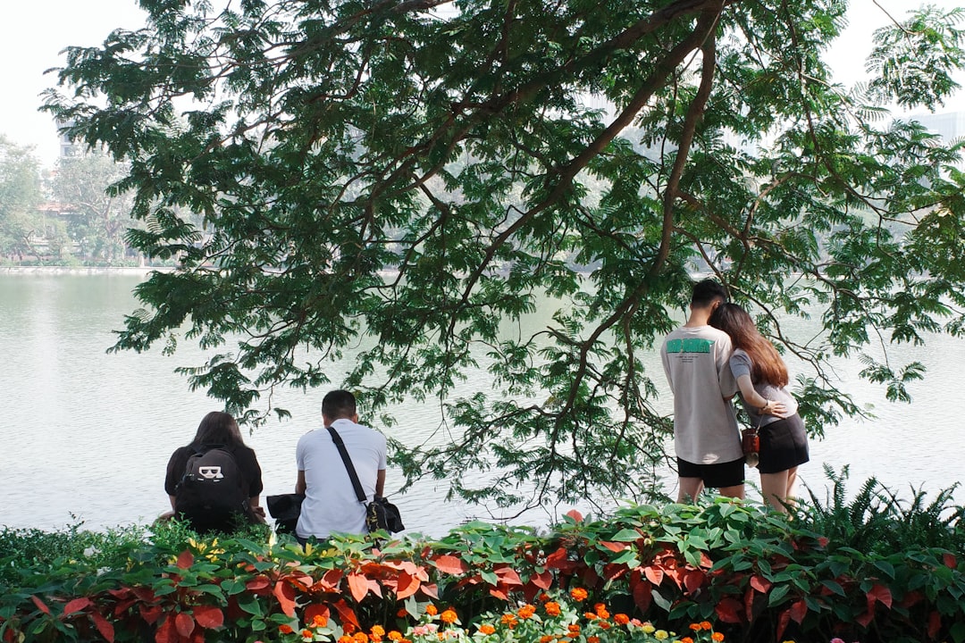 Vietnamese university campus with students studying