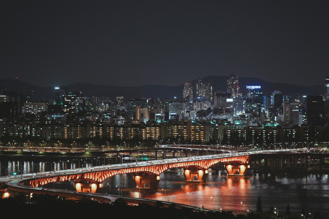 Seoul riverfront night crowds and illuminated skyline