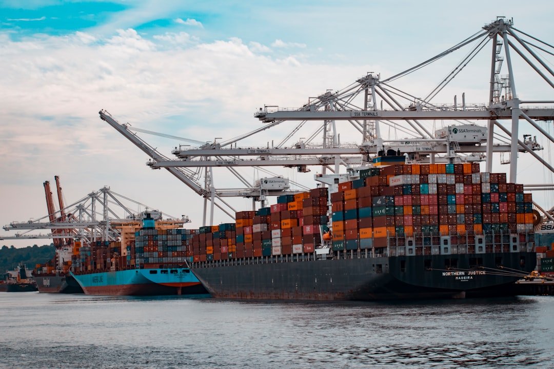 Container port in Korea with cargo ships and cranes