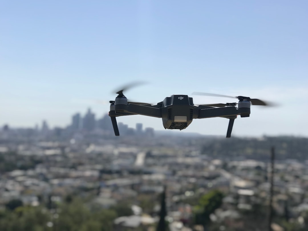 City skyline with drones concept overlay