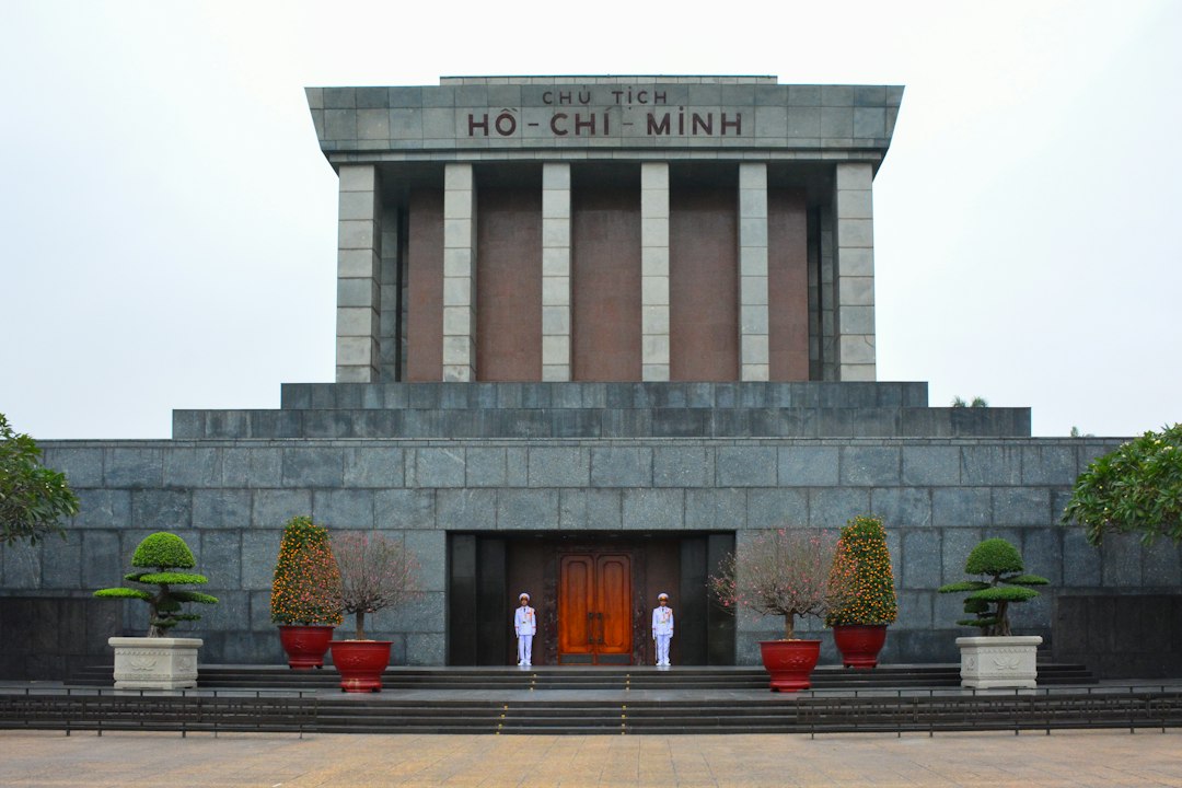 Hanoi government buildings at dusk